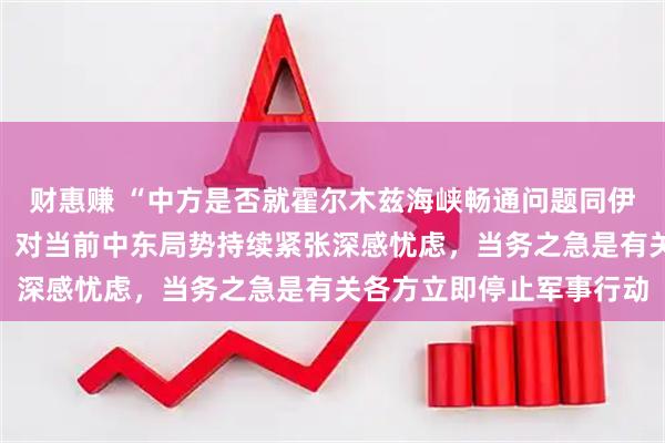 财惠赚 “中方是否就霍尔木兹海峡畅通问题同伊朗沟通”，外交部回应：对当前中东局势持续紧张深感忧虑，当务之急是有关各方立即停止军事行动